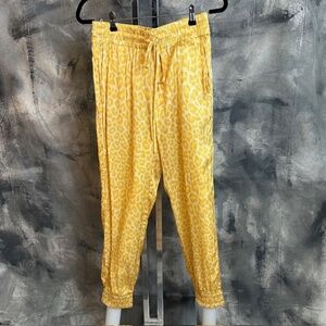 OVERLOVER Satin Yellow Leopard Print Pants - M